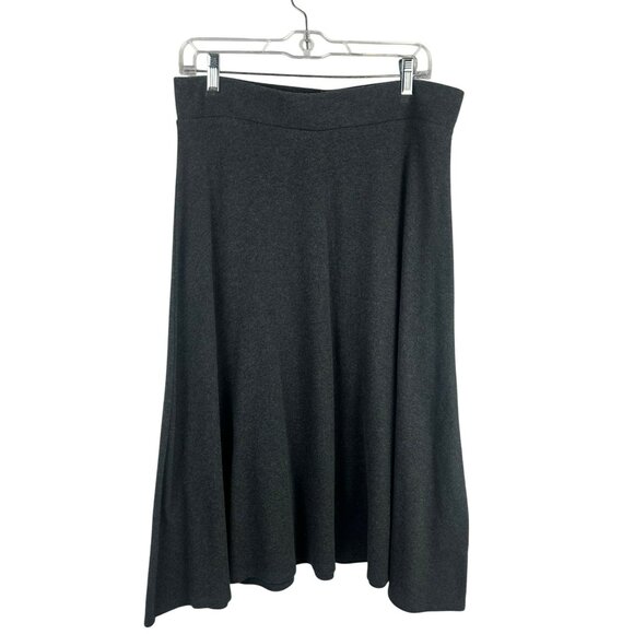 Lands' End‎ 100% Cotton A Line Midi Skirt Women Medium Tall Long Gray Stretch - Picture 1 of 7